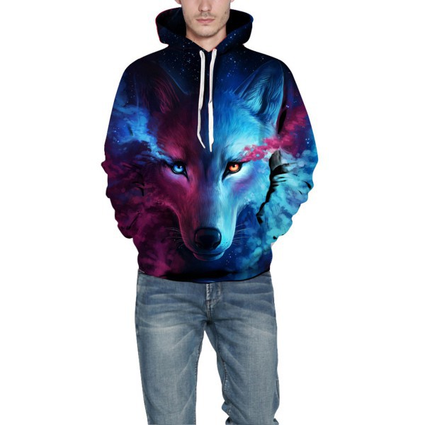 Sale 69% Áo hoodie Unisex in hình sói 3D thời trang, Blue red wolfM Giá gốc 215000đ- 118B79