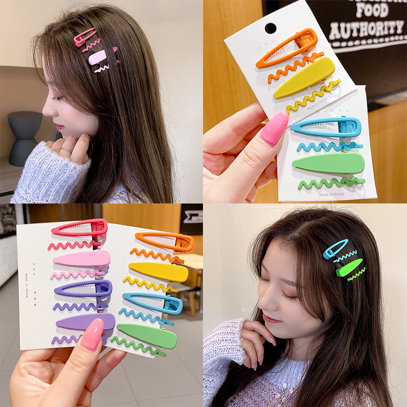 Set 4 Kẹp Tóc Gợn Sóng Nhiều Màu Xinh Xắn Phong Cách Hàn Quốc