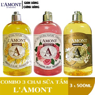 Sữa tắm trắng sáng dưỡng da Lamont En Provence Shower Gel Almond & Olive/ Mimosoa/ Rose 500ml