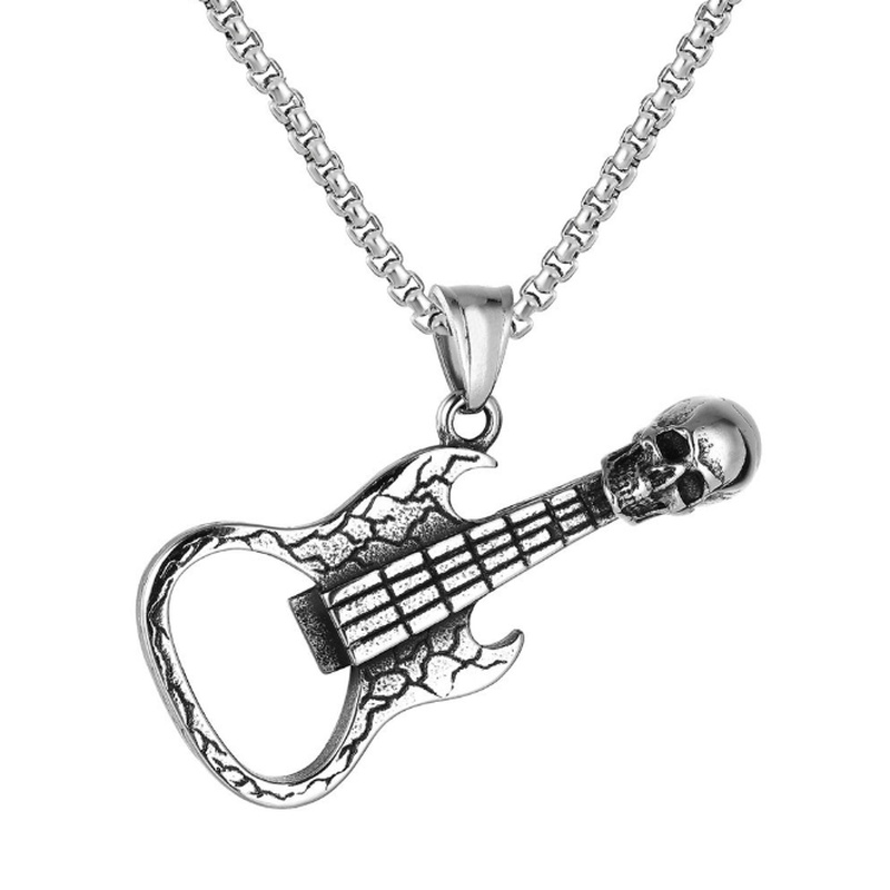 Dây Chuyền Mặt Đầu Lâu Đàn Guitar Bạc Thời Trang Cổ Điển Hip Hop Cho Nam