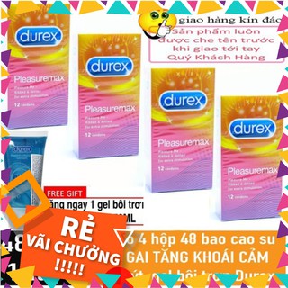 [FREE SHIP] 4 Hộp 48 Cái Bao Cao Su GÂN GAI Durex PleasuareMax + 1 Tuýt Gel Bôi Trơn Durex Play