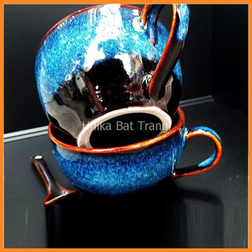 Cốc Cafe Cappuccino Men Xanh Hoả Biến -  Sản Xuất Unika Bát Tràng