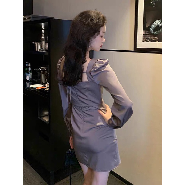 Váy Cúp Nhún Tay Phồng Dây Bling Chéo Có Quần Bảo Hộ LSEOUL V0781 Sang Trọng Phù Hợp Đi Tiệc