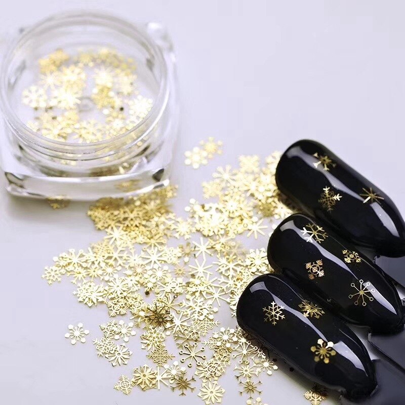 1 Bottle Hollow Out Gold Nail Glitter Sequins Snowflakes Mixed Design Decorations