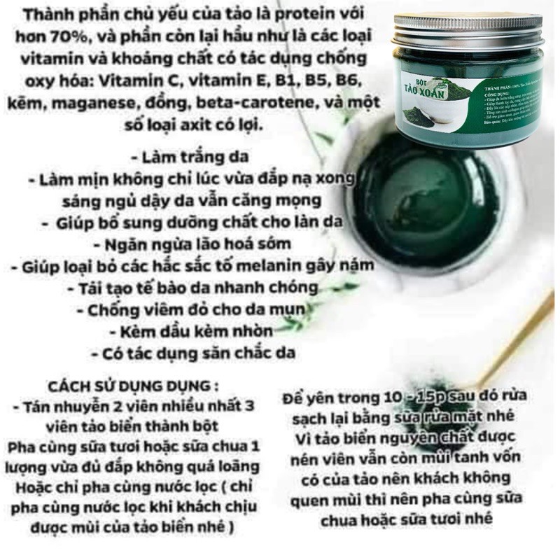 BỘT TẢO XOẮN SPIRULINA 100Gr - TRẮNG SÁNG DA-MỜ THÂM-SĂN CHẮC -TÁI TẠO LÀN DA.