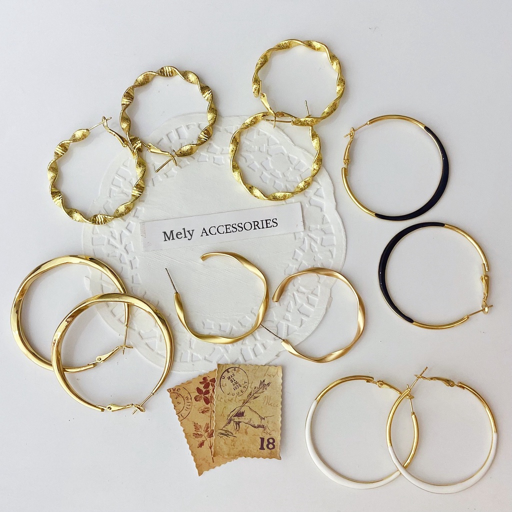 Bông tai nữ khuyên tròn nhiều kích thước bền màu không gỉ 489