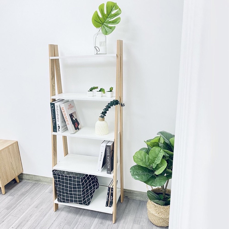 Kệ sách gỗ 5 tầng MDF, kệ đựng sách vở bằng gỗ chất lượng cao thiết kế hình thang có 5 tầng để sách kích thước 140x60x34