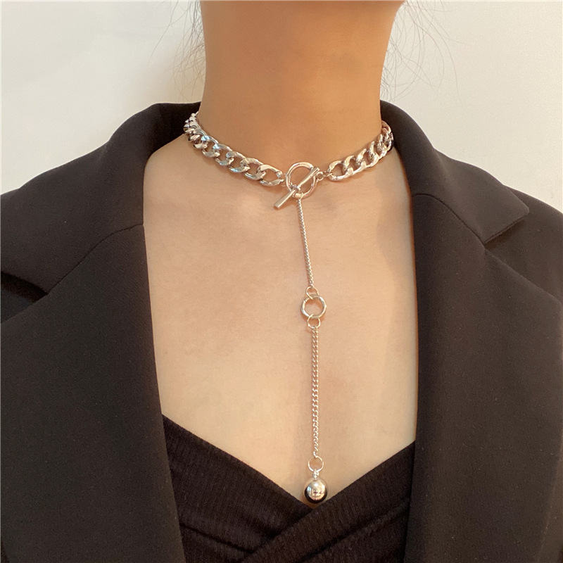 ♥ RT✨ Simple ins wind online celebrity with large metal chain clavicle chain neck chain drop ball pendant necklace