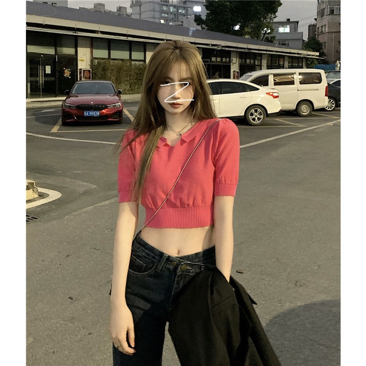 Áo Croptop Dệt Kim Tay Phồng Phối Ren Thời Trang Mùa Xuân Hàn Quốc Ngọt Ngào