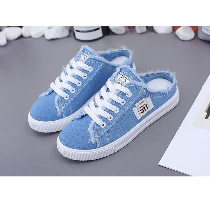 Miliki Immediately Ennwen SH15 Giày lười vải Jean màu xanh dương cho nữ QID