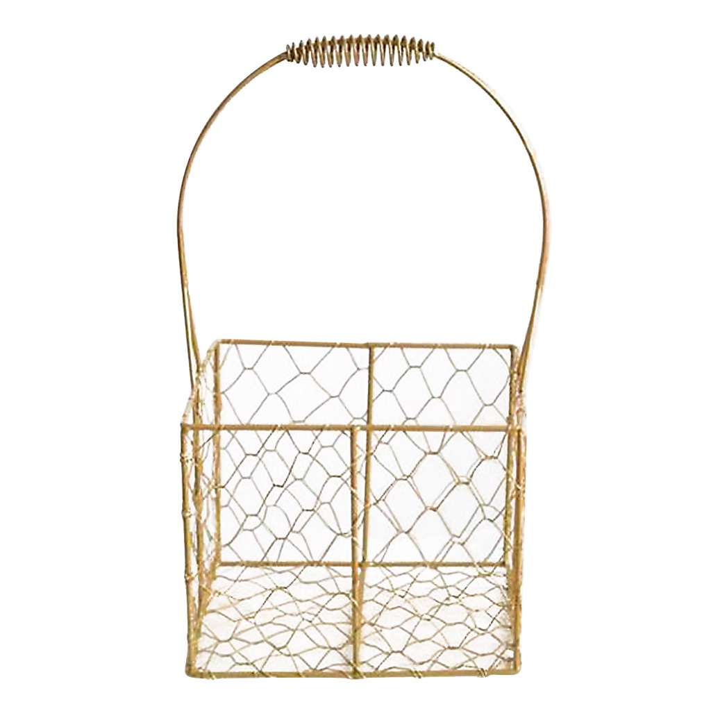 Giỏ Hoa Bằng Kim Loại Handmade Hình Tròn Màu Vàng Kim Có Tay Cầm Trang Trí Đám Cưới