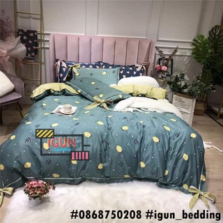 set XOÀI TƯƠI bộ Chăn Ga Gối LỤA HÀN 4 món cao cấp