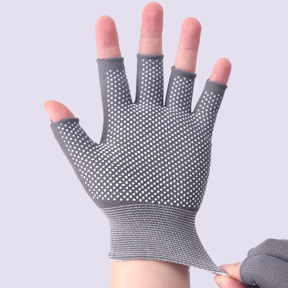 Găng Tay Hở Ngón Nylon Co Giãn Cao Chống Trượt Thoáng Khí Họa Tiết Chấm Bi Phù Hợp Cho Mùa Hè