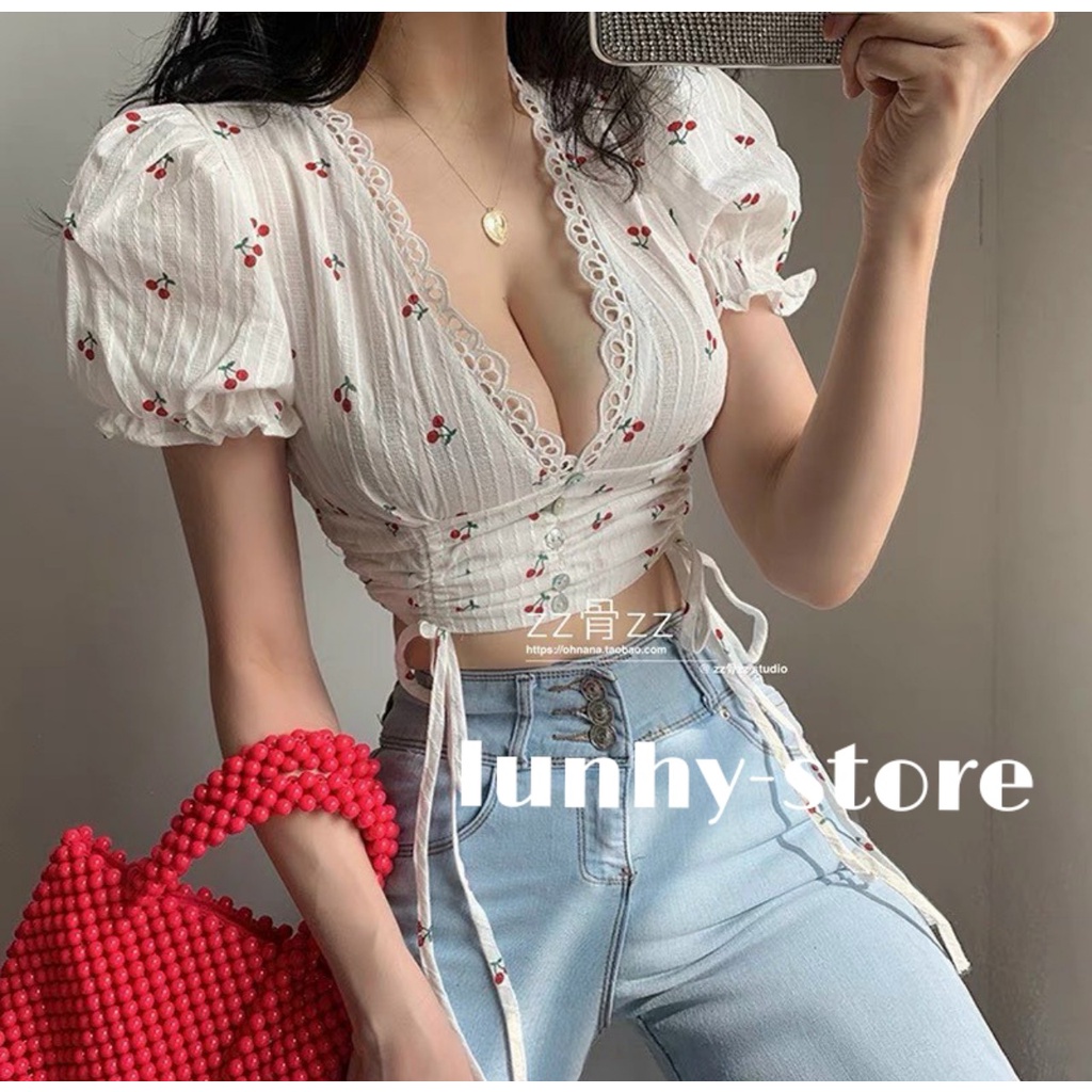 Áo Croptop Cổ V Nữ Kiểu Cột Rút 2 dây Ôm Body Voan Mềm Mịn