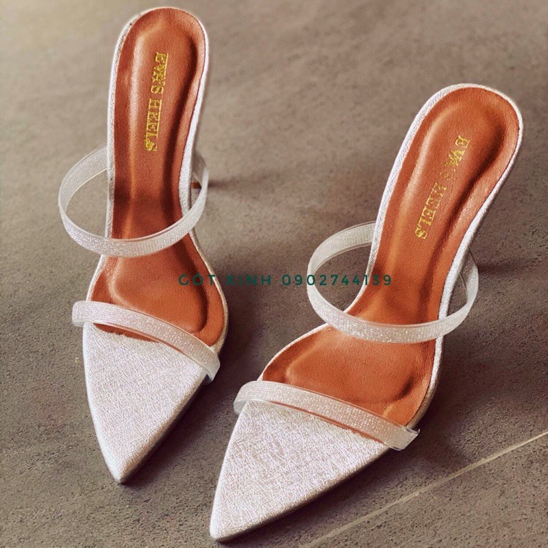Dép cao gót kim tuyến hai dây mảnh 7p-9p-11 phân