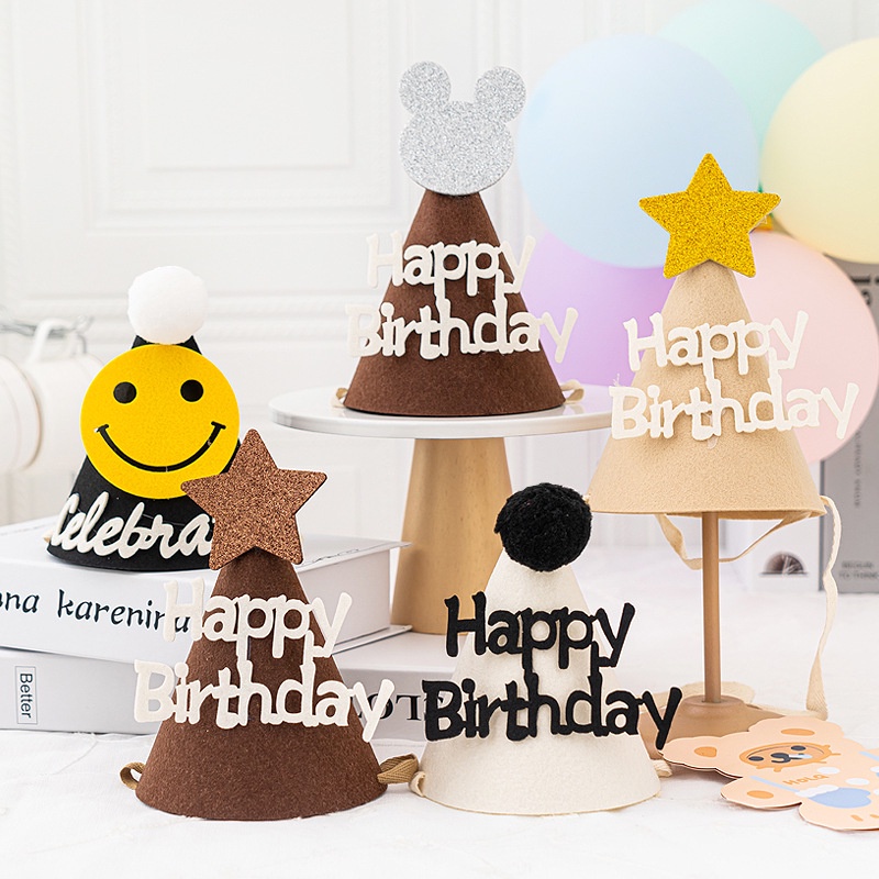 Nón sinh nhật 3D Phong Cách Hàn Quốc Vải Nỉ happy birthday cho bé Phụ kiện sinh nhật