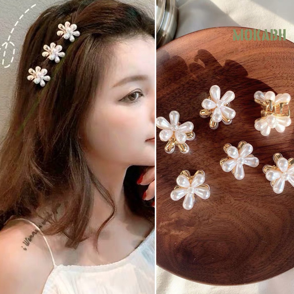 Set 5 / 10 Kẹp Tóc Càng Cua Mini Đính Ngọc Trai Giả Sáng Bóng Chống Trượt Kiểu Retro