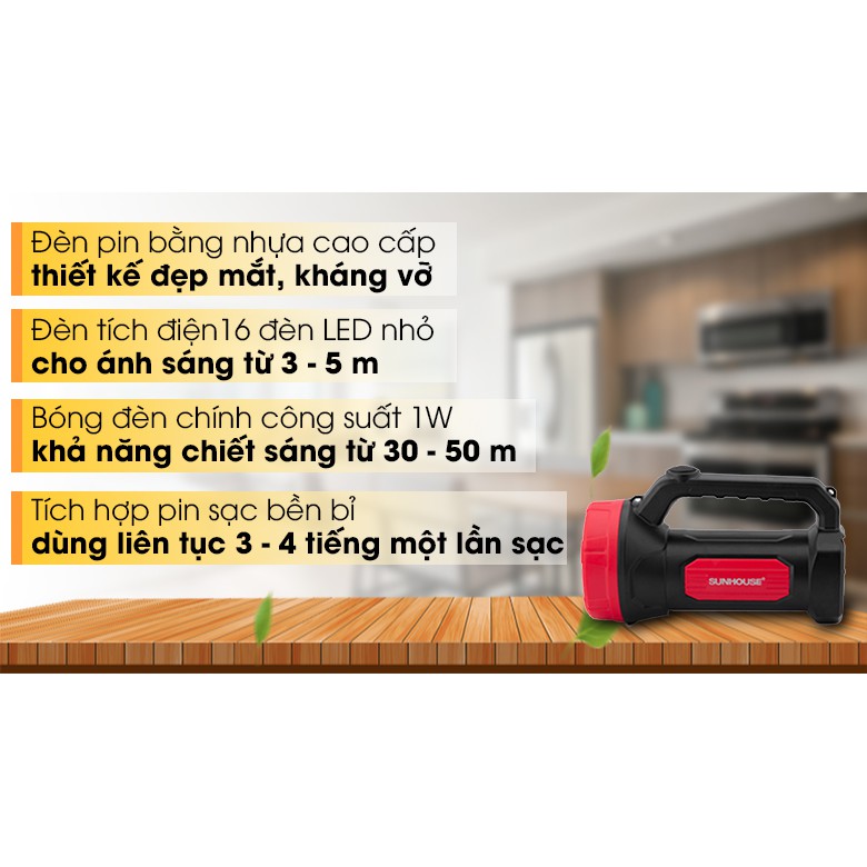 Đèn pin sạc đa năng Sunhouse SHE - 8100 đa chức năng đèn pin tích điện cầm tay siêu sáng chính hãng