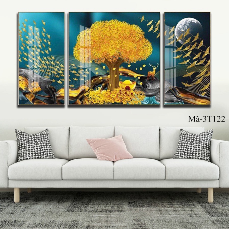 Tranh tráng gương Cây kim tiền tài lộc, tiền vào như nước, làm ăn may mắn phát đạt, tranh tráng trí phòng khách.