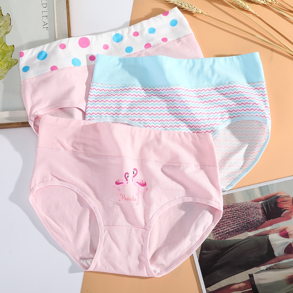 Quần lót AIJOLEN lưng cao in họa tiết chim hạc cho nữ size M-2XL