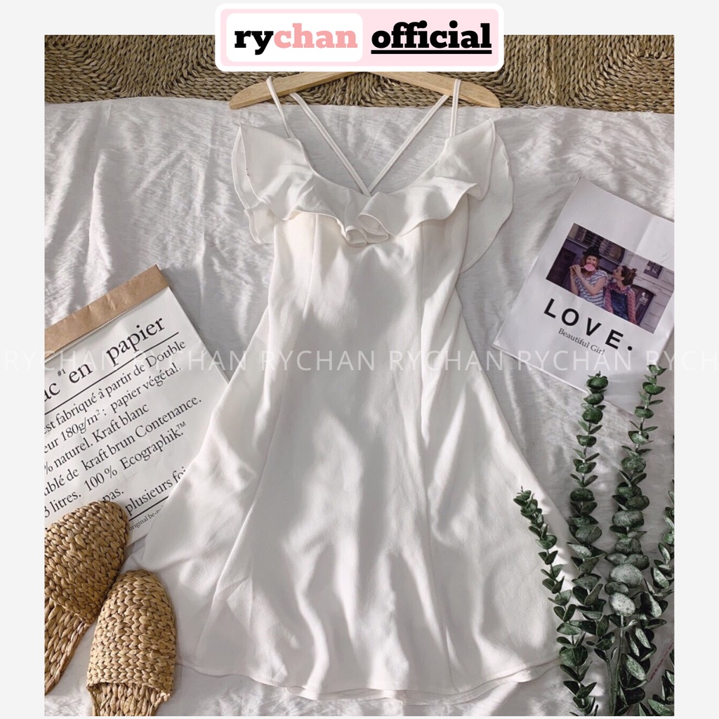 DX985 - Đầm Xòe Trắng Hai Dây Hở Lưng Đi Biển