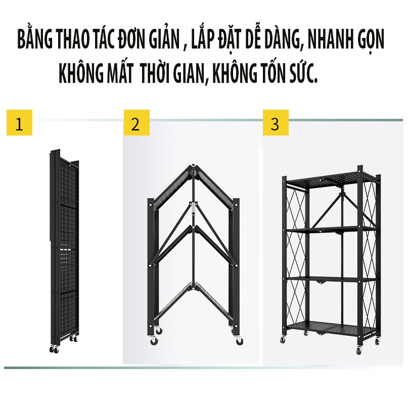 Kệ sắt đựng đồ đa năng gấp gọn 5 tầng có bánh xe dùng trong gia đình: phòng bếp, phòng khách, phòng trưng bày