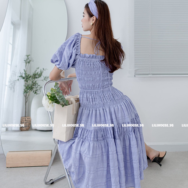 Váy babydoll cổ vuông Mossy Dress thiết kế tay ngắn cổ vuông vải dày dặn form chuẩn - Đầm Tiểu thư dập li dự tiệc