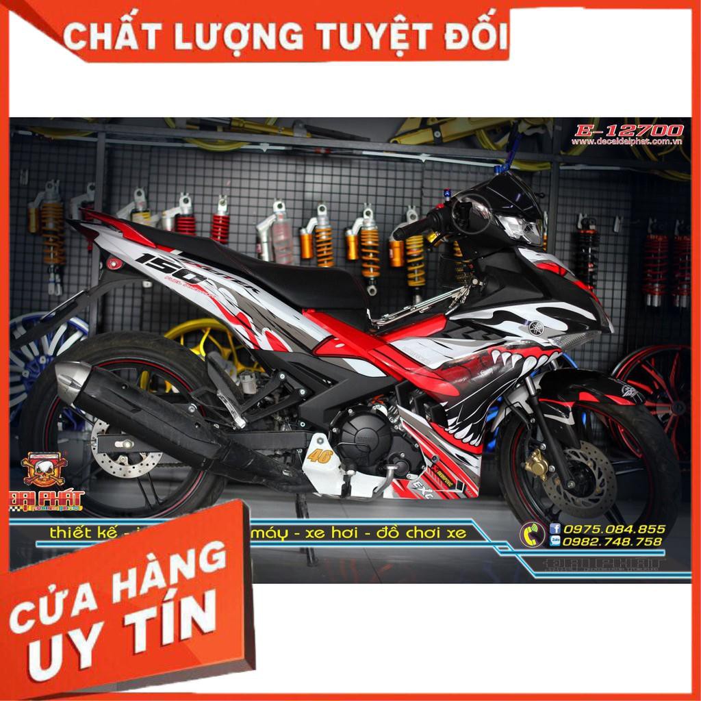 Tem Trùm Xe Exciter 150 Cá Mập Trắng Đỏ Đen