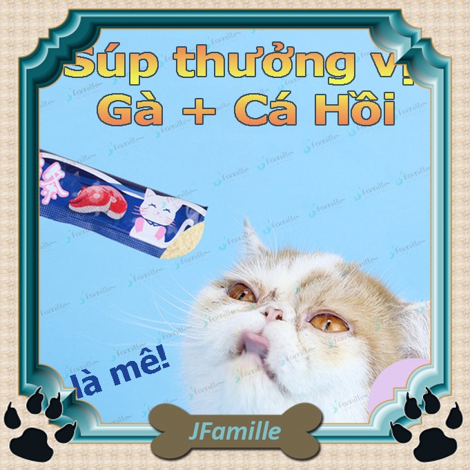 [MỀM MỊN]Thức Ăn Mềm Cung Cấp Độ Ẩm JFamille, Súp Thưởng Dinh Dưỡng Cho Mèo Vị Cá Hồi&amp;Gà. TĂNG ĐỀ KHÁNG. Gói 15g - JF80