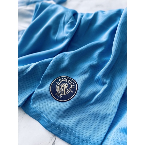 Set Bộ quần áo bóng đá thể thao nam nữ clb manchester city mùa giải 2022 2023 áo xanh trắng quần xanh logo thêu đầy đủ