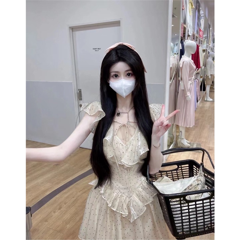 Ảnh Thật Giá Thật Đầm Tay Bay Nhỏ Thắt Nơ Eo Hẹp Eo Hẹp Phối Bèo Cho Bé Gái