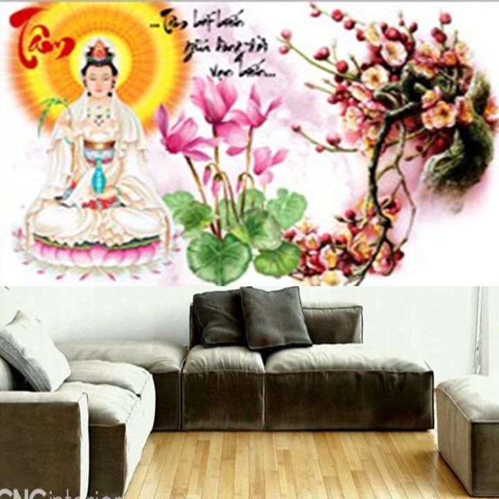 Tranh thêu Quan Thế Âm chữ tâm LV3297 - kích thước: 84 * 53cm.