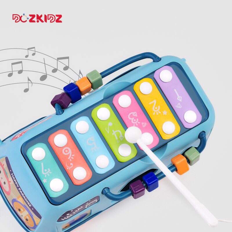 Xe oto đồ chơi,  xe bus đa năng kéo thả hình, luồn hạt và đàn xylophone, đồ chơi cho bé từ 0-3 tuổi - DOZKIDZ