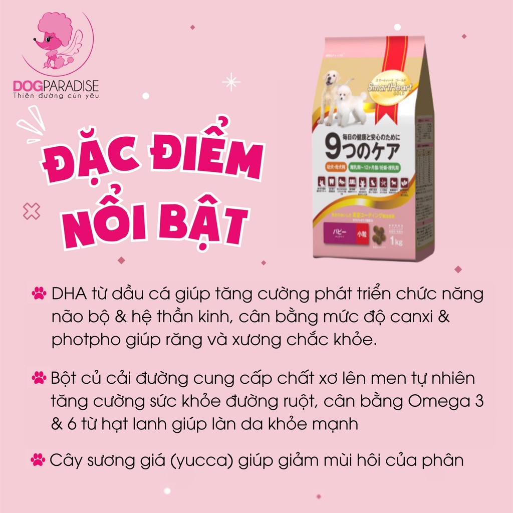 Thức ăn hạt dinh dưỡng Smartheart cho chó con và chó mẹ mang thai túi 1kg - Dog Paradise