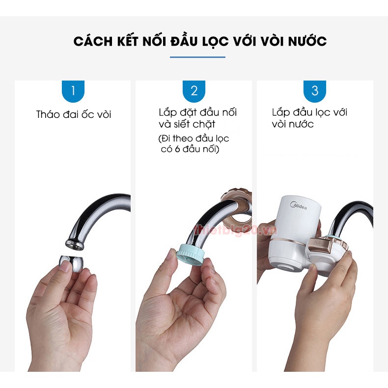 Máy lọc nước trực tiếp tại vòi Midea MC122-2 - Loại bỏ 96% Chlorine (cả mùi và vị) - Hàng chính hãng bảo hành 1 năm