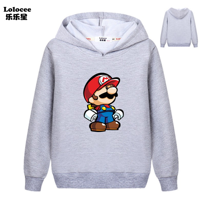 Áo Hoodies Có Nón Dài Tay In Hình Super Mario Cho Bé