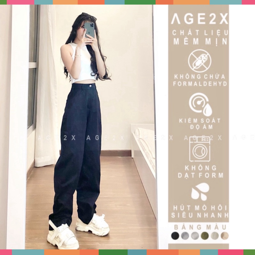 Quần ống rộng suông AGE2X chất kaki cotton mềm mát lưng sau chó thun thoải mái mẫu mới nhất 2022