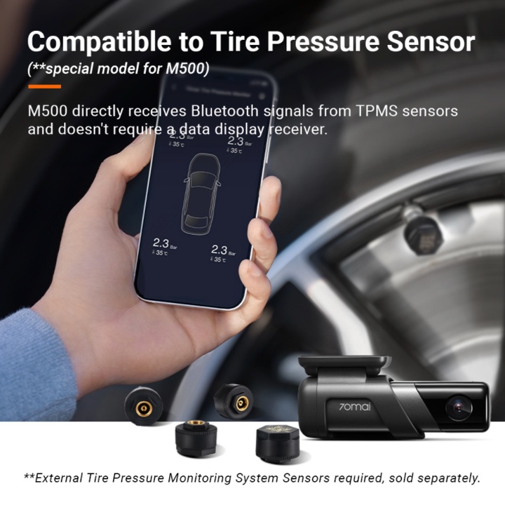 Combo Camera hành trình Xiaomi 70Mai M500 & cảm biến áp suất lốp 70Mai Lite T04