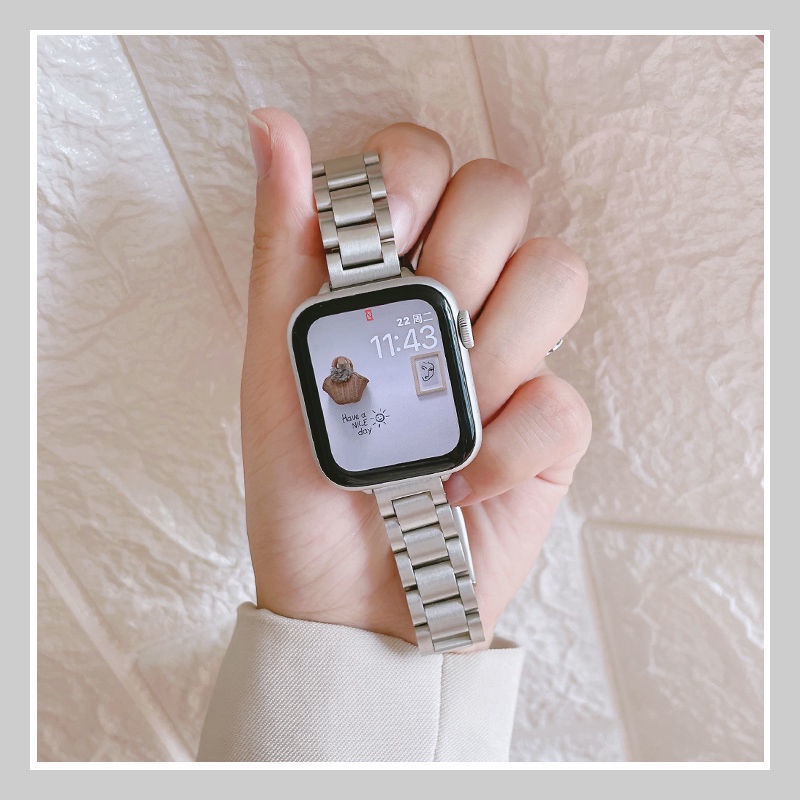 ●Thích hợp cho Apple Watch thế hệ thứ 6 SE ba dây đeo kim loại iWatch54 dây đeo cổ tay thắt lưng nhỏ cá tính 321 nam và nữ thủy triều