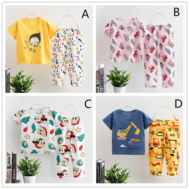 【TS】Kids Cute Cartoon Printed Cotton Short Sleeve T-shirt+Shorts Baby Boys Girls Clothing Set