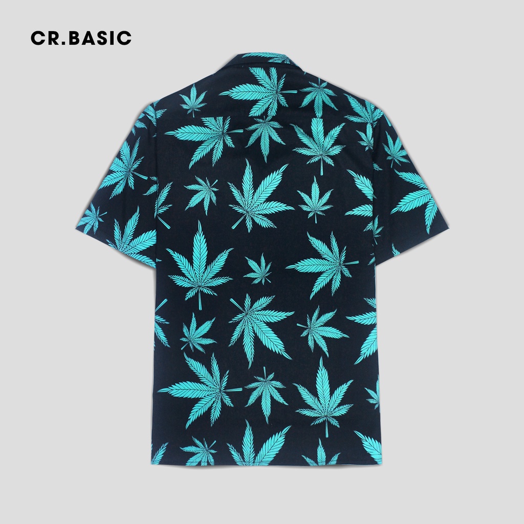 Áo sơ mi tay ngắn nam nữ CR.BASIC form rộng sơ mi họa tiết ngắn tay unisex cộc tay tobaco xanh lá