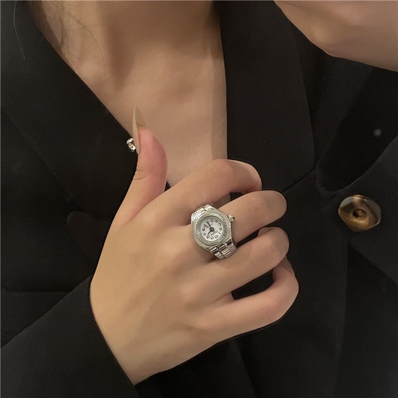 Nhẫn Nam Bạc Đẹp Cá Tính Unisex HipHop Basic Ngầu Trơn Nam Clock Ring Lucifer Store Titan Không Gỉ - Nhẫn Đồng hồ