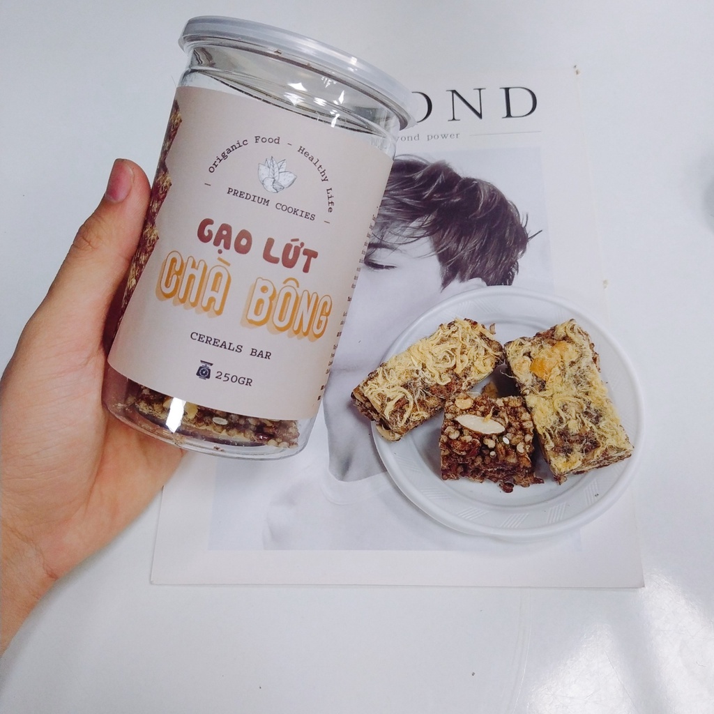 Gạo lứt chà bông thanh granola đồ ăn vặt healthy hũ 250g loại 1 cao cấp - Michu Food