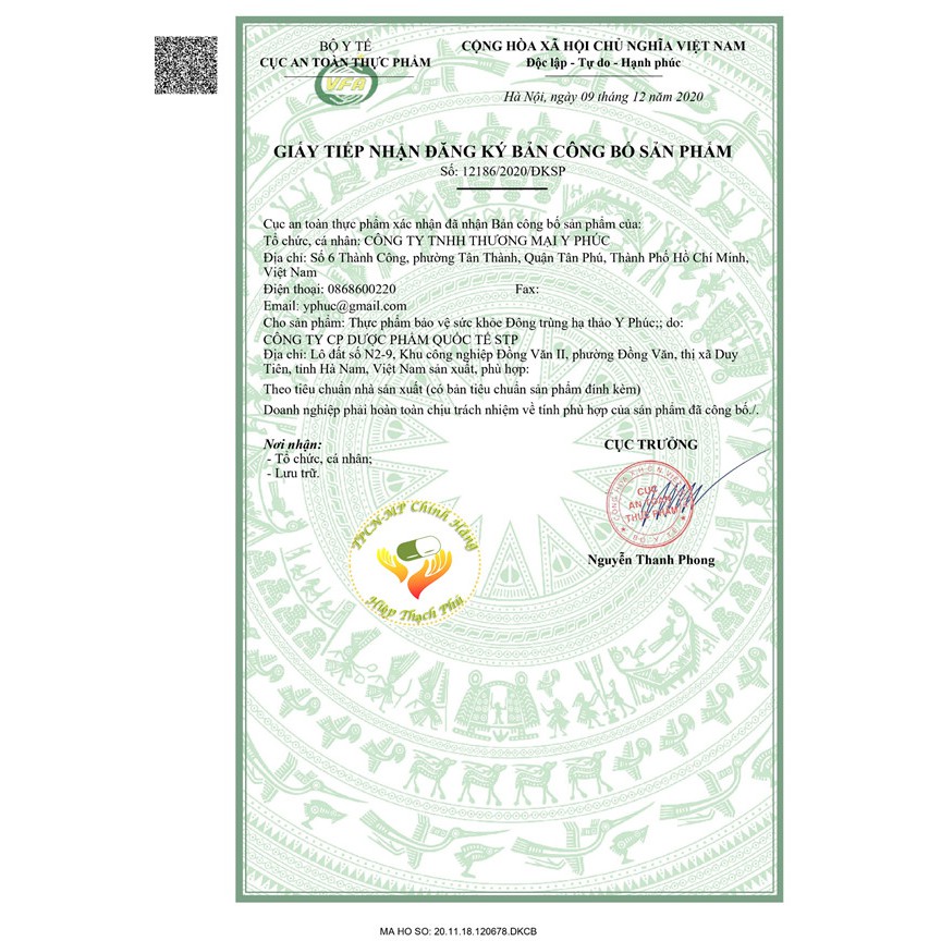 Đông trùng hạ thảo Y Phúc, bồi bổ sức khoẻ, tăng cường miễn dịch, giúp ăn ngon ngủ ngon, hộp 30 viên