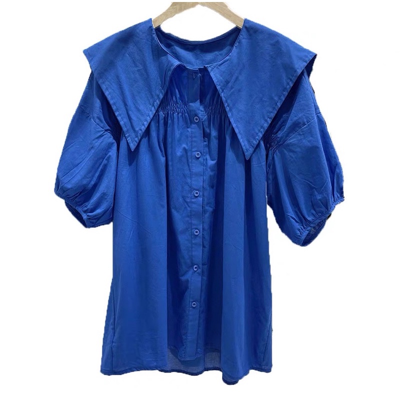 Áo Sơ Mi Form Rộng Xanh Coban - Áo Kiểu Form Babydoll Xinh Xắn Ulzzang Style