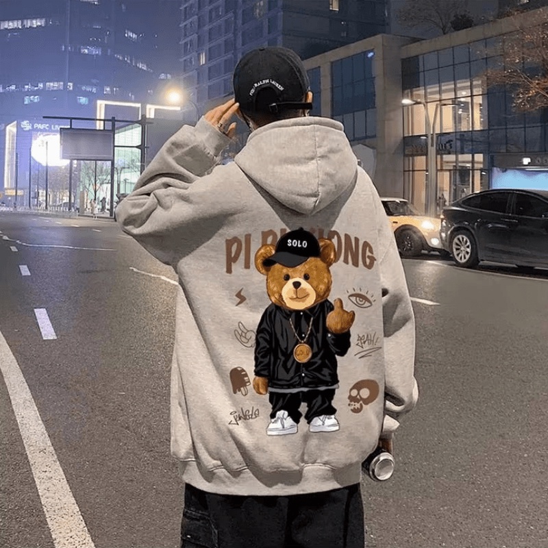 Áo hoodie Dáng Rộng Có In Họa Tiết Hoạt Hình Phong Cách hip hop Hàn Quốc Cho Nam