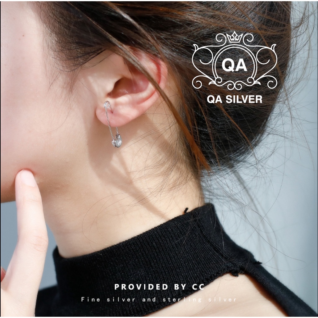 Khuyên tai bạc 925 ghim băng kim xỏ bông nam nữ kẹp vành S925 PIN QA SILVER Earrings EA190701