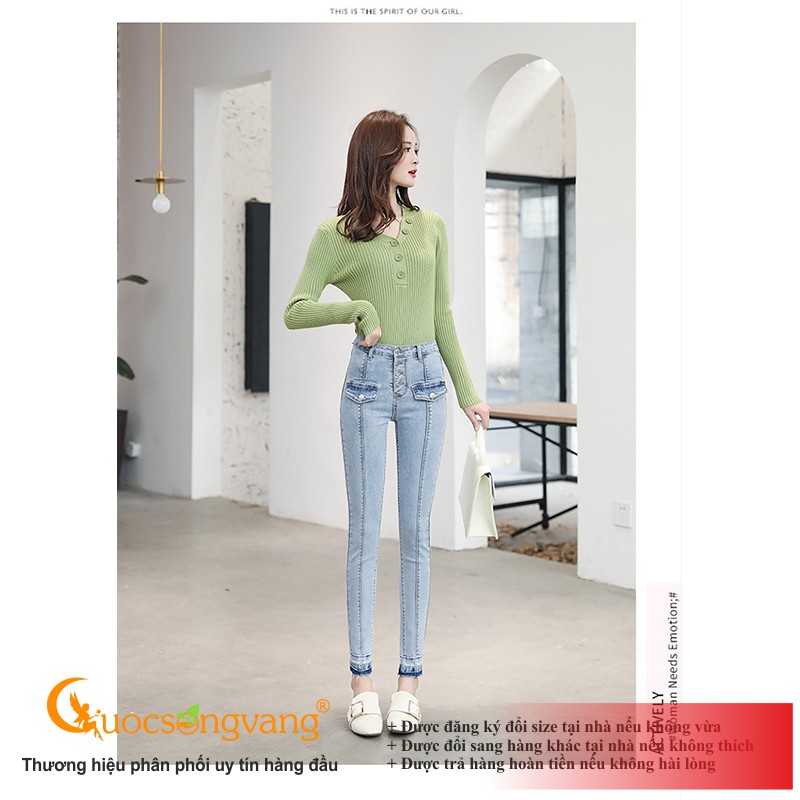 Quần jean nữ lưng cao màu xanh nhạt quần jean bó co giãn GLQ118 Cuocsongvang