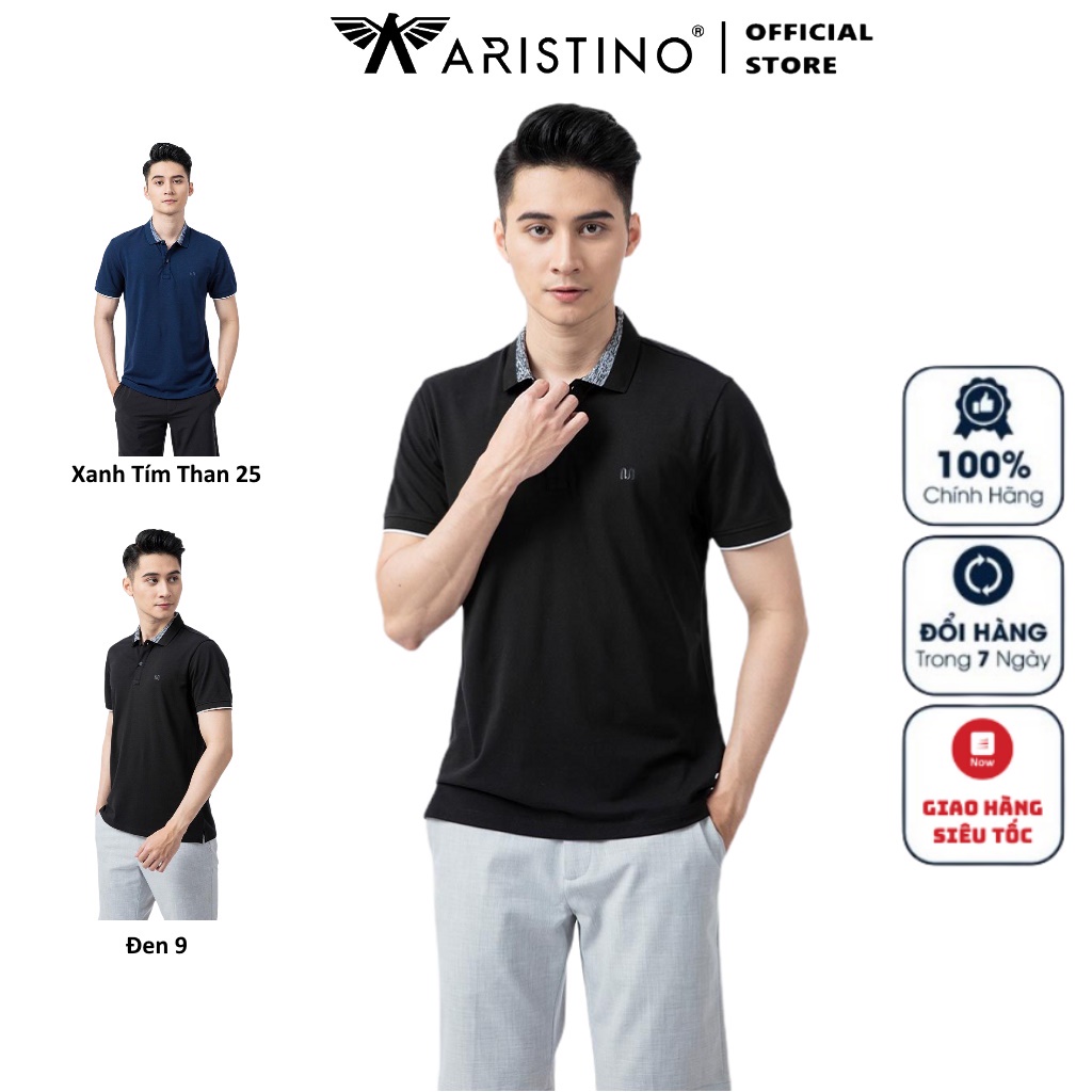 Áo Thun Polo Ngắn Tay Có Cổ Bẻ ARISTINO APS020S1 Áo Phông Nam dệt họa tiết sóng dáng slim fit vải polyester thể thao