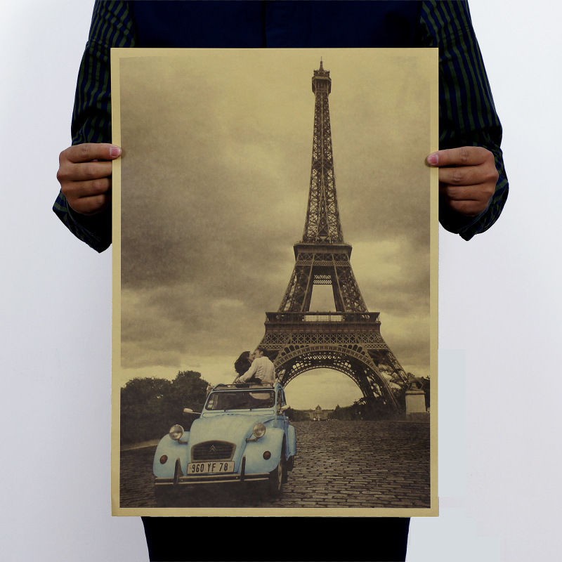 Tranh dán tường phong cách vintage họa tiết tháp Eiffel độc đáo